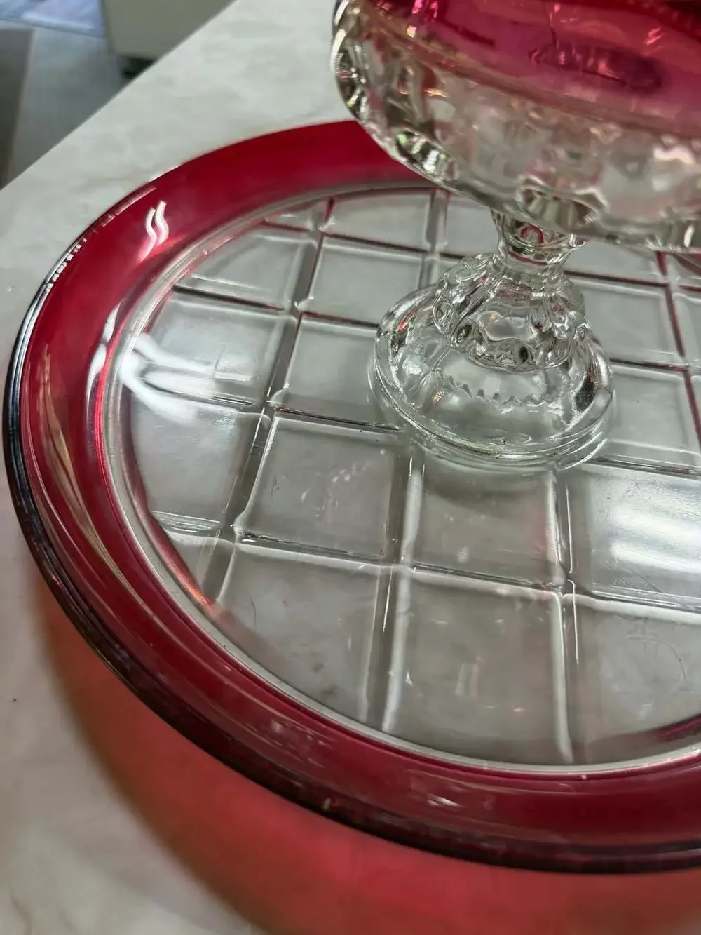 King's Crown Ruby/cranberry Flashed Flat Iced Tea Glass Vintage Tiffin Francisca